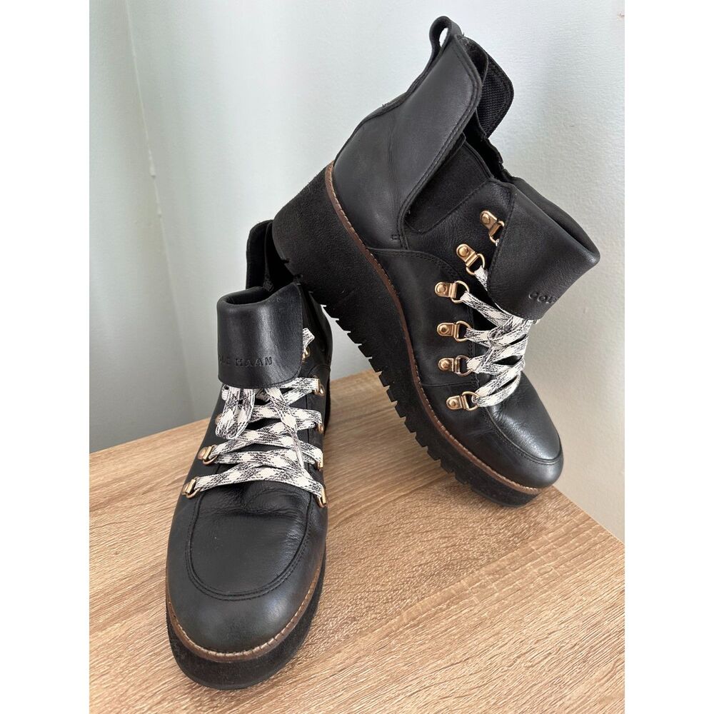 Cole Haan Women's Black Zero Grand Explore Waterproof Wedge Hiker Boots 10.5